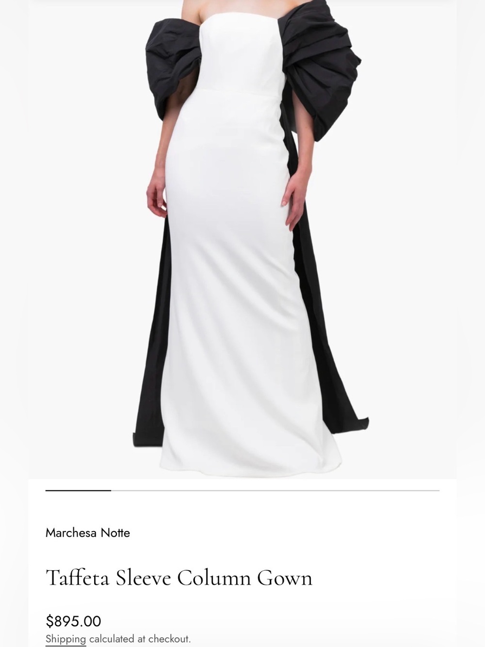 Marchesa White Column Gown With Black Taffeta Sleeves/Cape NWT